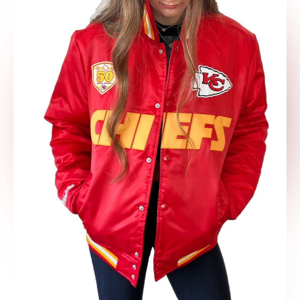 ❤️🏈🆕Women's Starter Kansas City Chiefs Varsity Lover Satin Full-Snap Jacket🆕🏈❤️